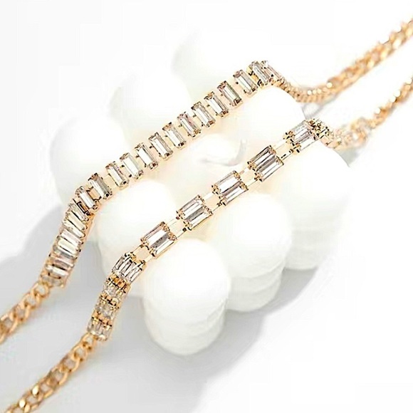 Gold Plated Diamond Baguette Multilayer Choker Necklace - Picture 4 of 8